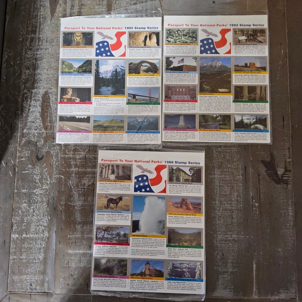 Passport To Your National Parks 1989 1993 1995 Stamp Series Set of 3 Collectible